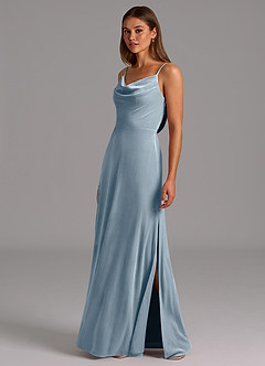Azazie Olaine Final Sale Dusty Blue A-Line Pleated Velvet Dress image4