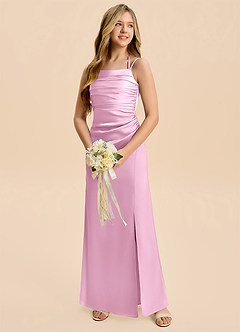 Azazie Nova Junior Candy Pink Sheath Pleated Stretch Satin Dress image3