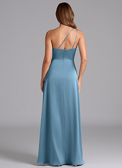 Azazie Trina Final Sale Steel Blue A-Line One Shoulder Stretch Satin Dress image2