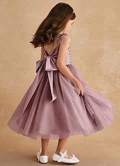 Azazie Gabbie Blumenmädchenkleider A-Linie Plissee Matte Satin Kleid Altrosa image4