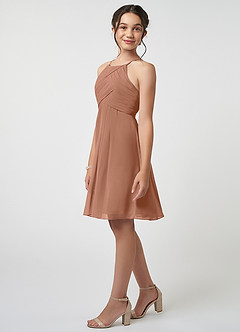 Azazie Ginny Junior A-Linie Plissee Chiffon Kleid Bronzer image3