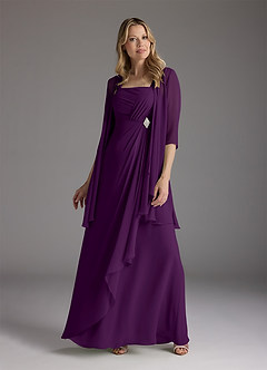 Azazie Weisz Mother of the Bride Dresses Grape A-Line Square Neckline Pleated Chiffon Dress image7