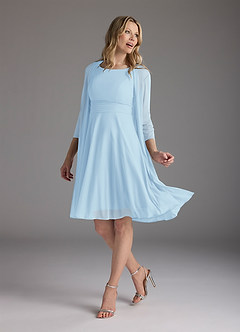 Azazie Sunny Kleider für die Brautmutter A-Linie Plissee Gittergewebe Kleid Himmelblau image1