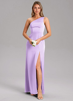 Azazie Feby Bridesmaid Dresses Lilac A-Line One Shoulder Stretch Satin Dress image1