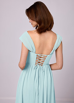 Barbie ♥ Azazie Bridesmaid Dresses Sea Glass A-Line Corset Chiffon Dress image13