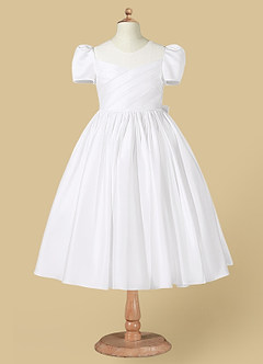 Azazie Anirra Flower Girl Dresses White Ball-Gown Pleated Matte Satin Dress image5