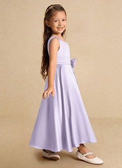Azazie Lindy vestidos de niña de las flores Vestido de Lila de Satin Mate de Corte En A con Plisado image5