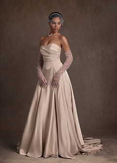 Azazie Alta Vestidos de novia Vestido Rosa Inglesa de Satén Elástico de Línea A con Palabra de honor image15