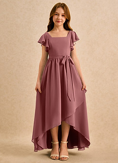 Azazie Milly Girls Formal 플라워 걸 드레스 A라인 주름진 쉬폰 비대칭 드레스 image5