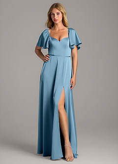 Azazie Chloe Bridesmaid Dresses Steel Blue A-Line Sweetheart Neckline Stretch Satin Dress image1