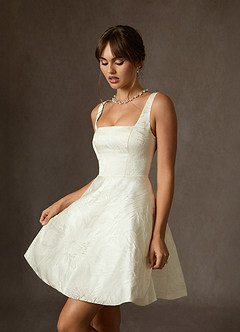 Azazie Regina Wedding Dresses Antique White A-Line with Pockets Floral Jacquard Dress image3