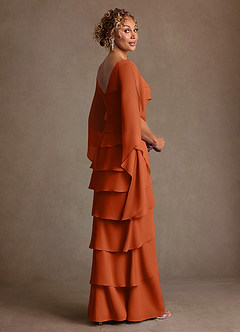 Azazie Arabinda Kleider für die Brautmutter Etui Gestreift Chiffon Kleid Gebranntes Orange image2