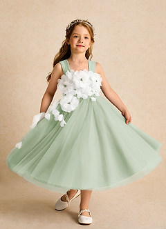Azazie Dovey Flower Girl Dresses Dusty Sage Ball-Gown Bow Tulle Dress image4