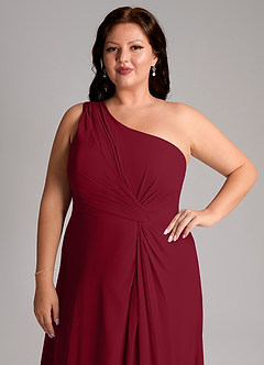 Azazie Brooke Brautjungfernkleider A-Linie One-Shoulder Chiffon Kleid Burgunderrot image13