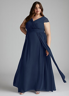 Azazie Organa Bridesmaid Dresses Dark Navy A-Line Pleated Chiffon Dress image7
