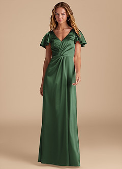 Azazie Soren Bridesmaid Dresses Eucalyptus A-Line Pleated Metallic Satin Dress image1
