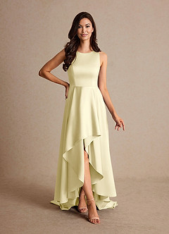 Azazie Niles Mother of the Bride Dresses Lemon Sorbet A-Line Trains Stretch Satin Dress image1