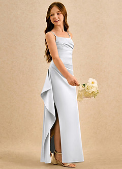 Azazie Cannoli Girls Formal Flower Girl Klänningar Klä A-Line i Matt satäng Plisserad image4