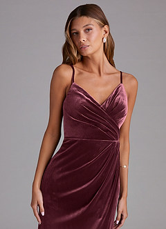 Azazie Maci Bridesmaid Dresses Raspberry Sheath Pleated Velvet Dress image6