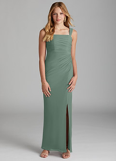 Azazie Jesaphine Junior Eucalyptus Sheath Pleated Mesh Dress image3