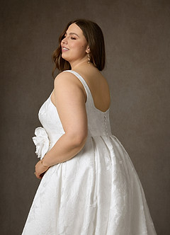 Azazie Ruby Wedding Dresses Diamond White Ball-Gown with Pockets Floral Jacquard Dress image17