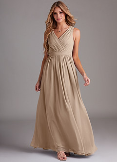 Azazie Kingsley Bridesmaid Dresses Taupe A-Line Lace Chiffon Dress image3