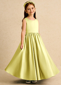 Azazie Nellia Robe Demoiselle D'honneur Fillette Robe Trapèze en Mat Satiné Arc Sorbet Citron image4