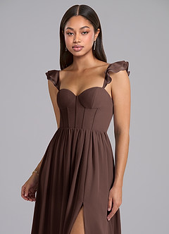 Azazie Denisse Brautjungfernkleider A-Linie Gestreift Chiffon Kleid Ganache image6