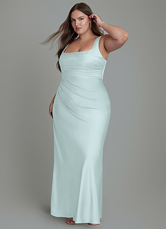Azazie Agustina Bridesmaid Dresses Sea Glass Mermaid Corset Stretch Satin Dress image10