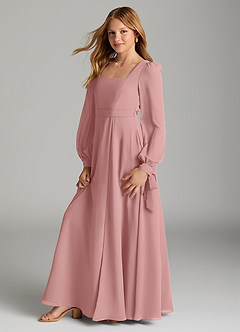 Azazie Leonia Junior Dusty Rose A-Line with Pockets Chiffon Dress image4