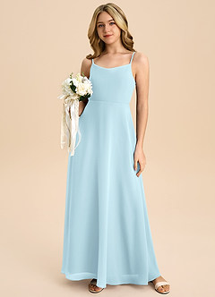Azazie Shale Junior Cloud Blue A-Line Bow Chiffon Dress image5