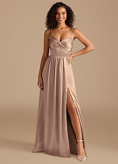 Azazie Zeya Bridesmaid Dresses Taupe A-Line Pleated Metallic Satin Dress image7