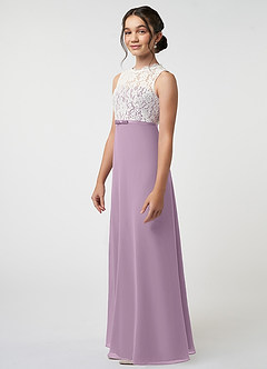 Azazie Rana Junior A-Linie Spitze Chiffon Kleid Blauregen image3