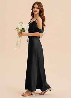 Azazie Bellalina Junior Vestido de Negro de Satén Elástico de Corte Sirena con Plisado image5