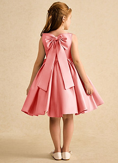 Azazie Jessie Blumenmädchenkleider A-Linie Schleifen Matte Satin Kleid Koralle image1