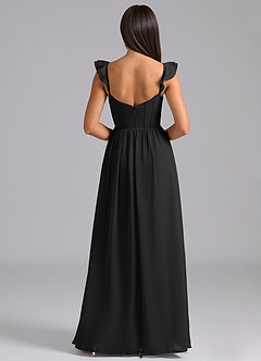 Azazie Denisse Bridesmaid Dresses Black A-Line Ruched Chiffon Dress image2