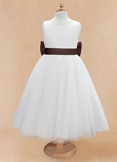Azazie Kavi Blumenmädchenkleider A-Linie Schleifen Matte Satin Kleid Elfenbein Ganache image7