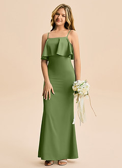 Azazie Galene Junior Vestido de Enebro de Satén Elástico de Corte Sirena image4