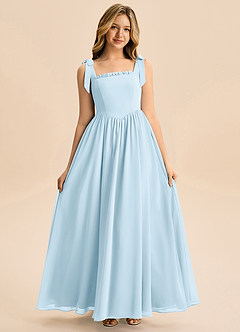 Azazie Delia Junior Abito A-Line in Chiffon Fiocco Azzurro image3