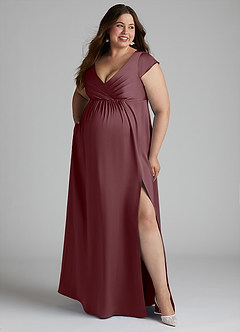 Azazie Allessia Robes de demoiselle d'honneur de maternité Robe Trapèze Plissée Longueur ras du sol Satin extensible image10