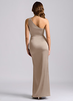 Azazie Akilah Jurken voor bruidsmeisjes Jurk van Stretch Satijn met Zeemeermin One-shoulder Taupe image2