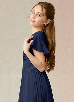 Azazie Mosley Junior Dark Navy A-Line Ruched Mesh Dress image6