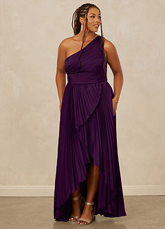 Christian Siriano Bridal for Azazie 1008 Bridesmaid Dresses Grape A-Line One Shoulder Stretch Satin Dress image11