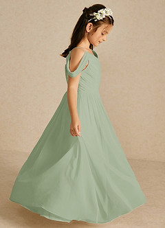 Azazie Chelle Abiti da Ragazza di Fiori Abito A-Line in Chiffon Plissettato Verde Salvia image4
