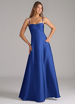 Azazie Valentine Bridesmaid Dresses Royal Blue A-Line Corset Stretch Satin Dress image4