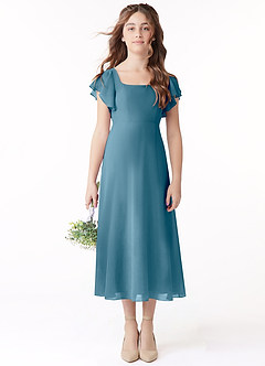 Azazie Bondi Junior Bermuda A-Line Ruched Chiffon Dress image2