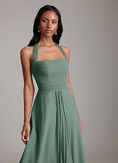 Azazie Clarisa Bridesmaid Dresses Sea Moss A-Line Pleated Chiffon Dress image3