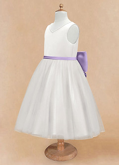 Azazie Seline Flower Girl Dresses Ivory Lilac A-Line Bow Tulle Dress image8