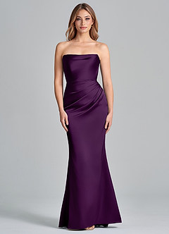 Azazie Olea 신부 들러리 드레스 인어 스트랩리스 스트레치 새틴 바닥 길이 드레스 image3