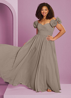 Barbie ♥ Azazie Robes de demoiselle d'honneur Robe Trapèze Convertible en Mousseline de soie Épaule décolletée Taupe image16